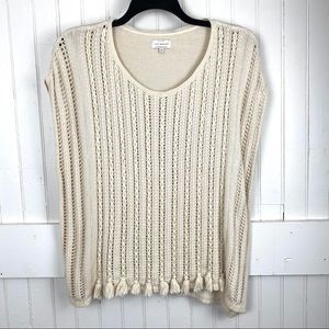 Lucky Brand Cream Tassel Cable Knit Sweater EUC